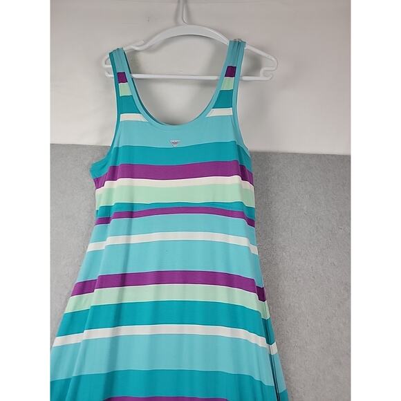 Columbia PFG Omni Wick Blue Striped Maxi Tank Dress Women's Large Stretch - Picture 6 of 11